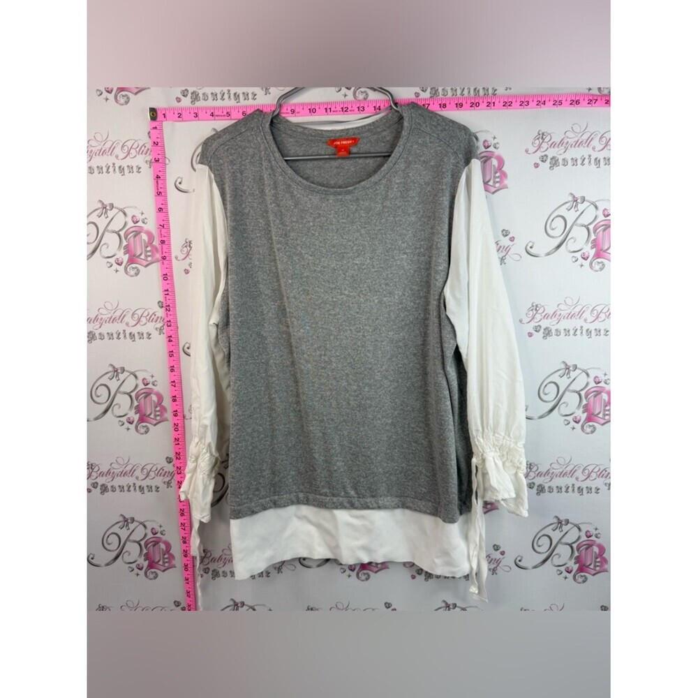 Joe Fresh long sleeve tie ups Gray Knit Layered Top with White Sleeve Detail